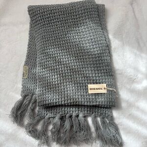 Vintage Diesel Grey Chunky Knit Unisex Scarf Fringe NWT One Size Fashion Style